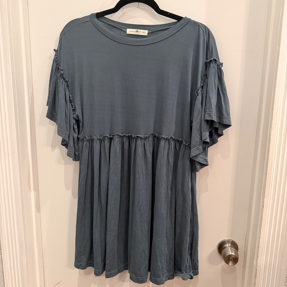 Natural Life Ruffle Flutter Sleeve Babydoll Top XS/S‎ Boho Cottagecore Blue